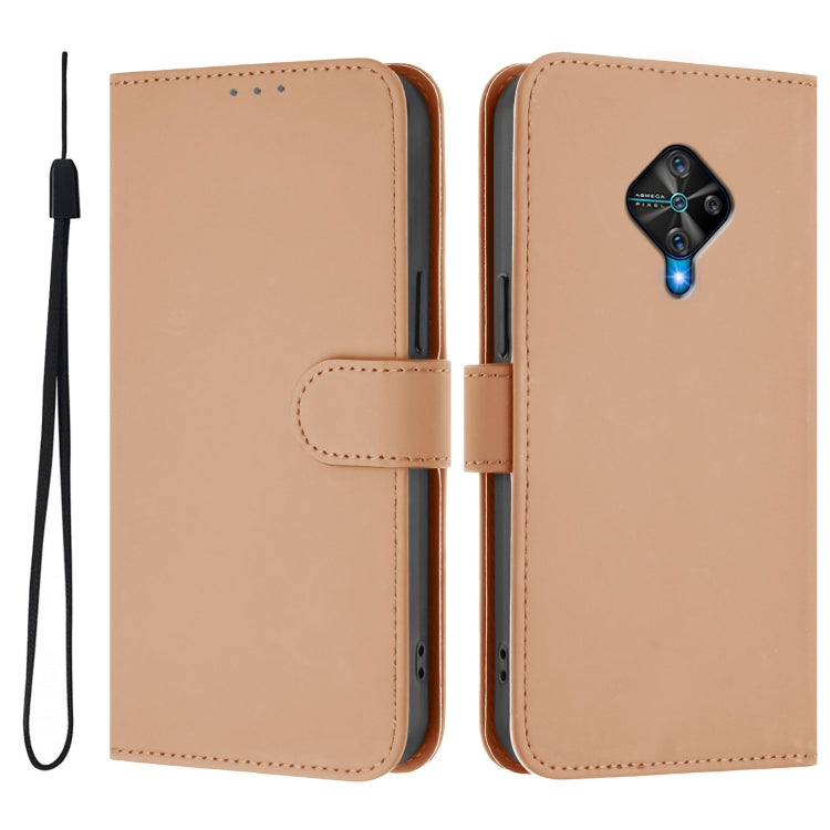 For vivo Y53S 4G / Y51A 2021 Skin Feel Solid Color Leather Phone Case with Lanyard