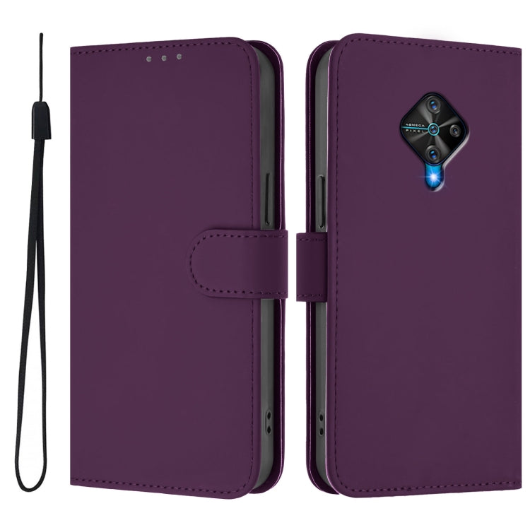 For vivo Y53S 4G / Y51A 2021 Skin Feel Solid Color Leather Phone Case with Lanyard