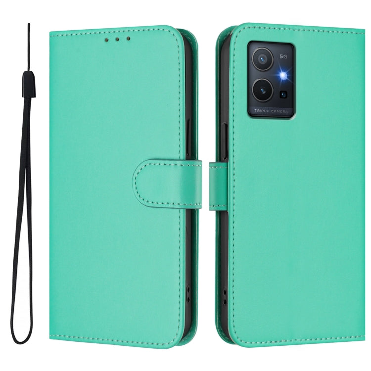 For vivo Y55S 2023 5G / Y55 5G Global Skin Feel Solid Color Leather Phone Case with Lanyard
