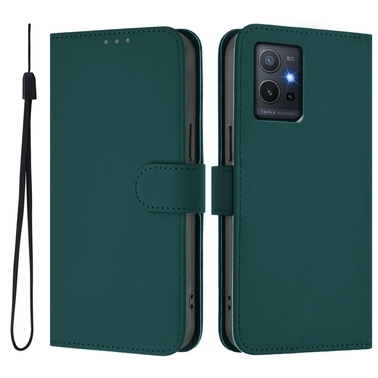For vivo Y55S 2023 5G / Y55 5G Global Skin Feel Solid Color Leather Phone Case with Lanyard