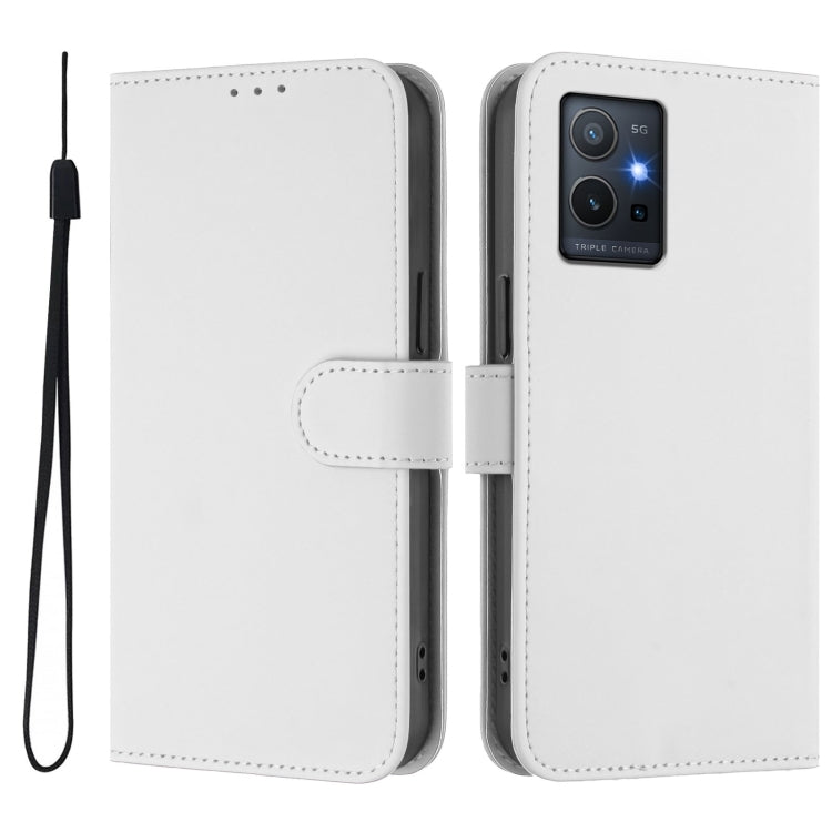 For vivo Y55S 2023 5G / Y55 5G Global Skin Feel Solid Color Leather Phone Case with Lanyard