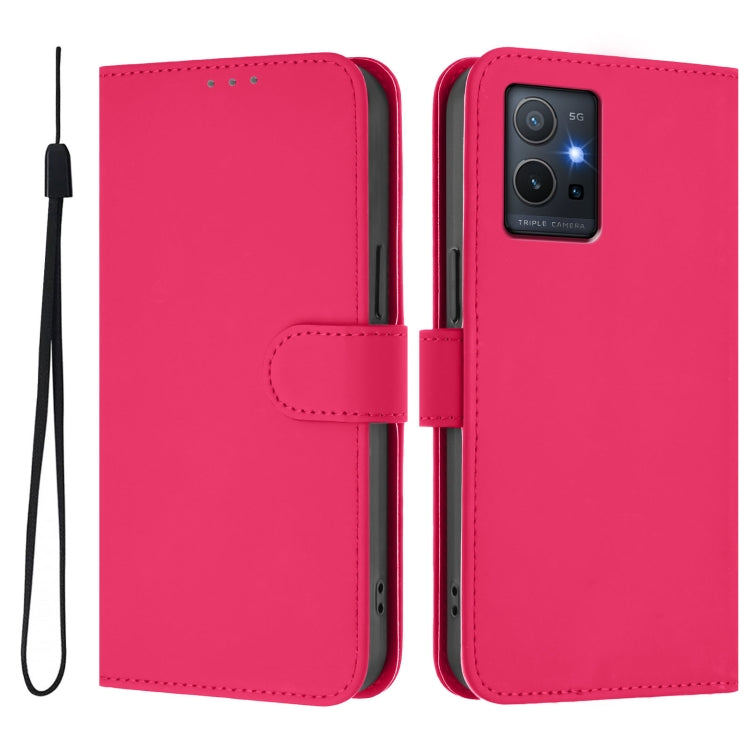 For vivo Y55S 2023 5G / Y55 5G Global Skin Feel Solid Color Leather Phone Case with Lanyard