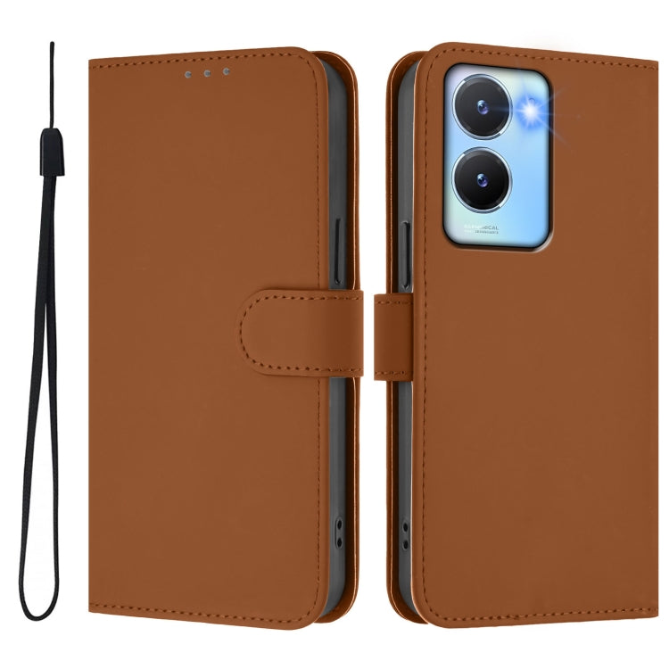 For vivo Y56 5G Global / Y16 4G Global Skin Feel Solid Color Leather Phone Case with Lanyard