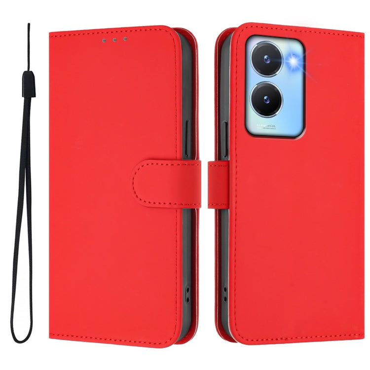 For vivo Y56 5G Global / Y16 4G Global Skin Feel Solid Color Leather Phone Case with Lanyard