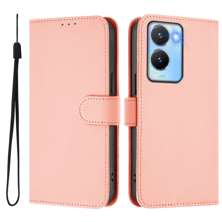 For vivo Y56 5G Global / Y16 4G Global Skin Feel Solid Color Leather Phone Case with Lanyard