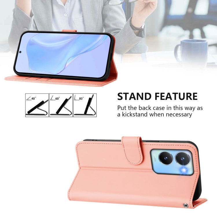 For vivo Y56 5G Global / Y16 4G Global Skin Feel Solid Color Leather Phone Case with Lanyard