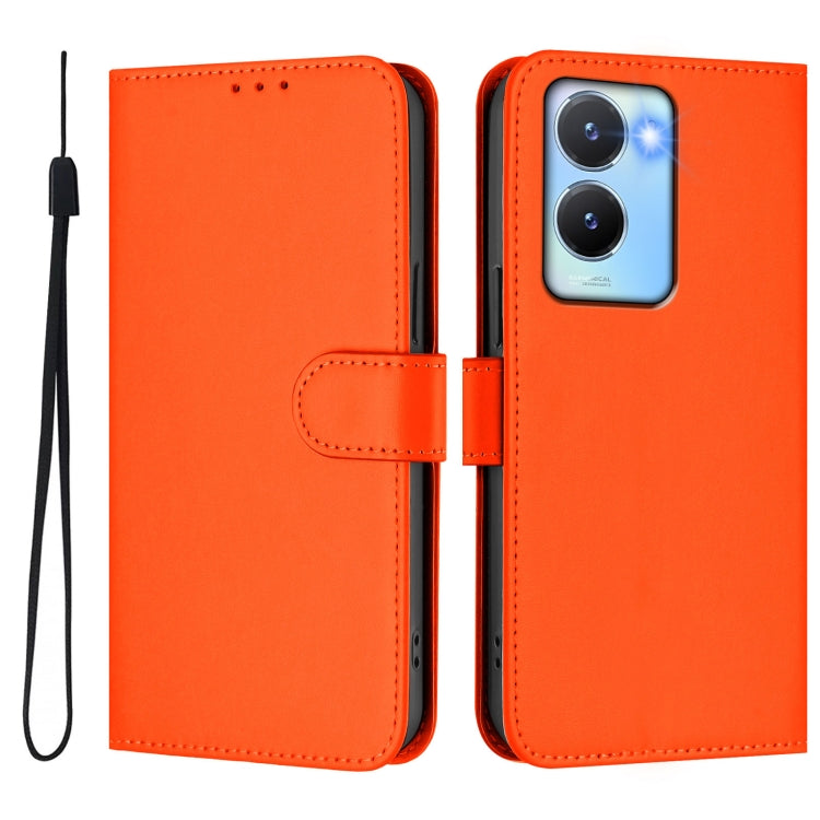 For vivo Y56 5G Global / Y16 4G Global Skin Feel Solid Color Leather Phone Case with Lanyard