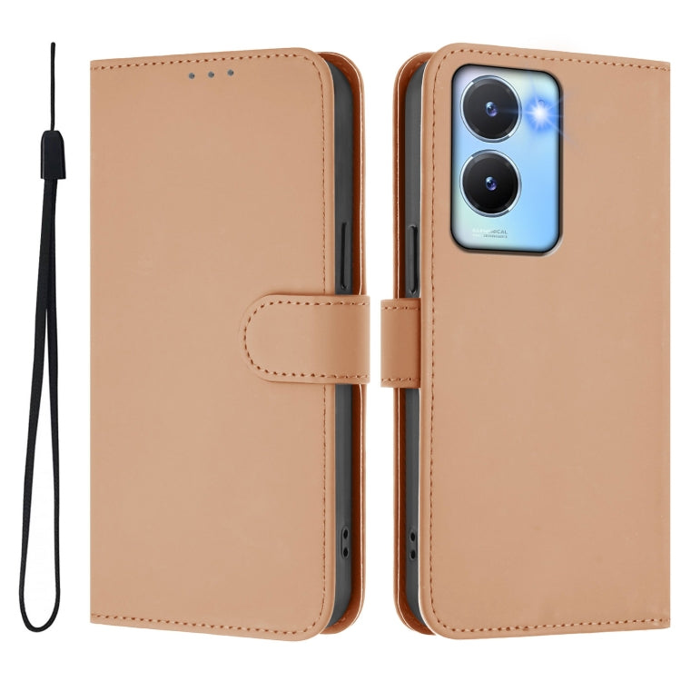 For vivo Y56 5G Global / Y16 4G Global Skin Feel Solid Color Leather Phone Case with Lanyard