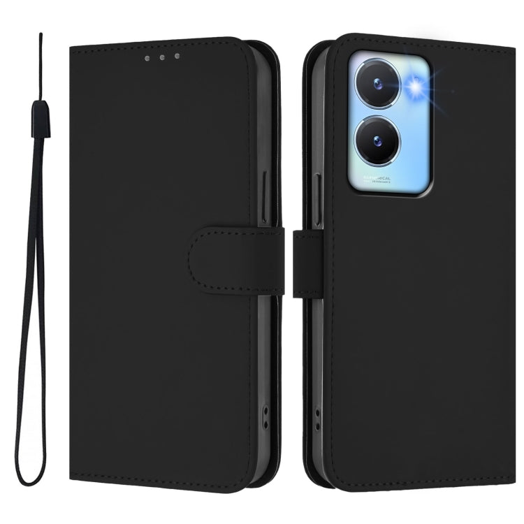 For vivo Y56 5G Global / Y16 4G Global Skin Feel Solid Color Leather Phone Case with Lanyard