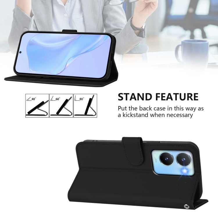 For vivo Y56 5G Global / Y16 4G Global Skin Feel Solid Color Leather Phone Case with Lanyard