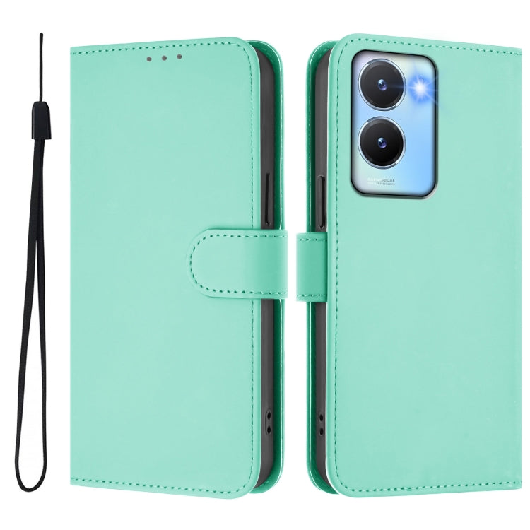 For vivo Y56 5G Global / Y16 4G Global Skin Feel Solid Color Leather Phone Case with Lanyard
