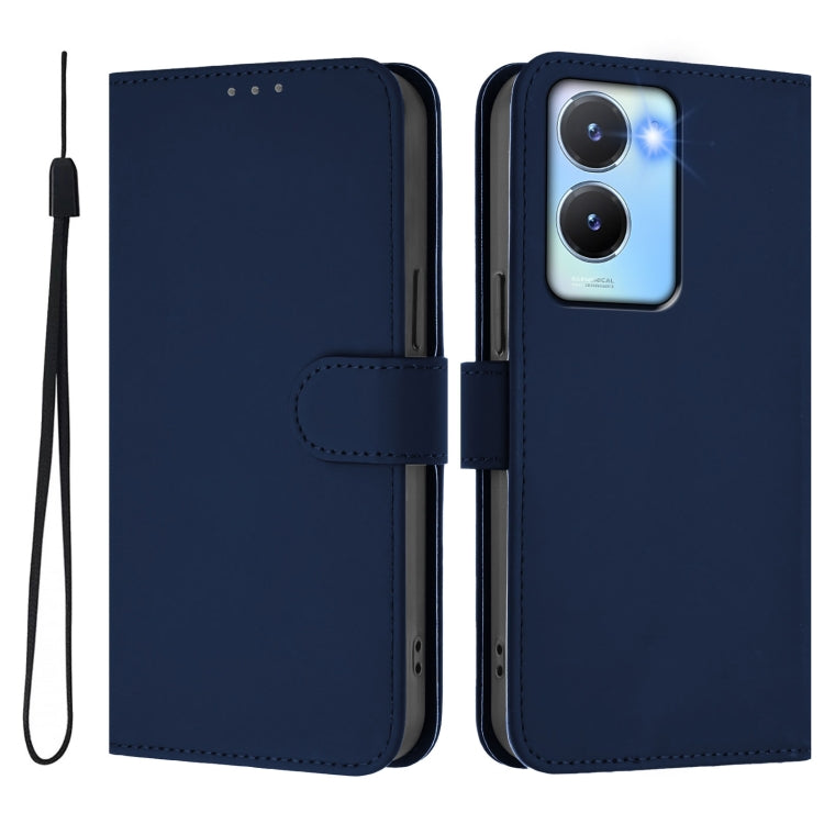 For vivo Y56 5G Global / Y16 4G Global Skin Feel Solid Color Leather Phone Case with Lanyard