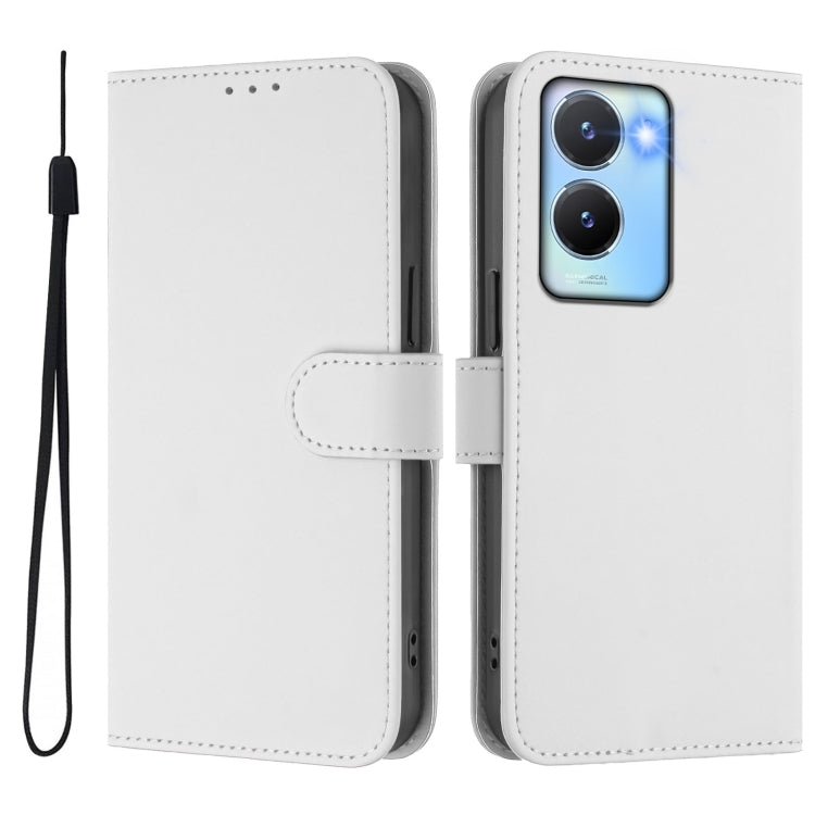 For vivo Y56 5G Global / Y16 4G Global Skin Feel Solid Color Leather Phone Case with Lanyard