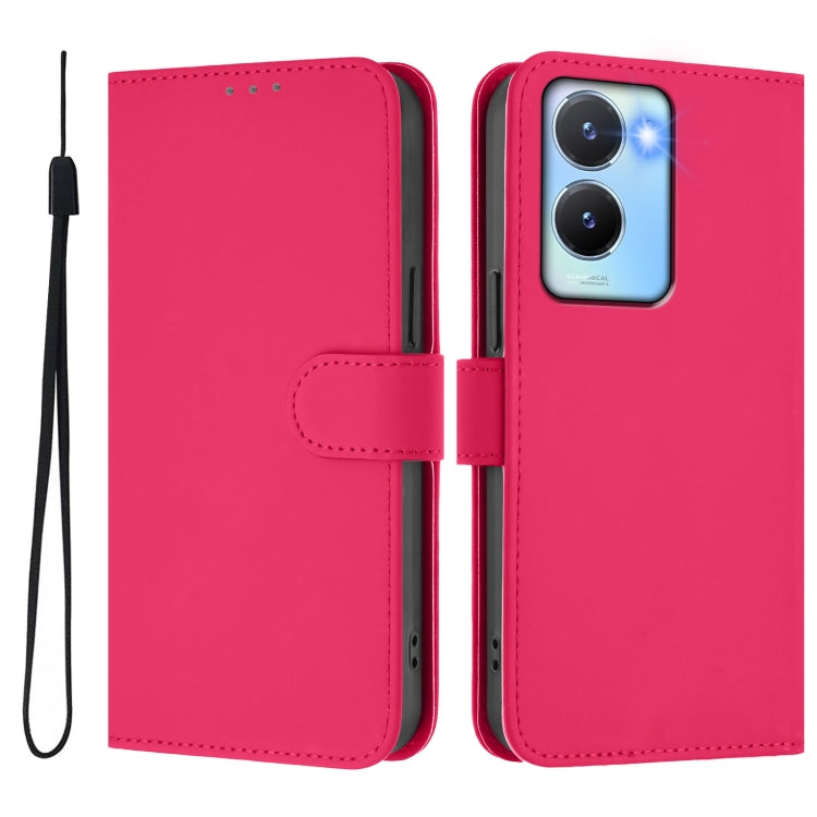 For vivo Y56 5G Global / Y16 4G Global Skin Feel Solid Color Leather Phone Case with Lanyard