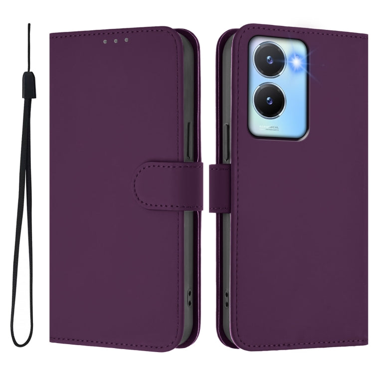 For vivo Y56 5G Global / Y16 4G Global Skin Feel Solid Color Leather Phone Case with Lanyard