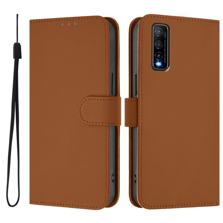 For vivo Y70S Skin Feel Solid Color Leather Phone Case with Lanyard