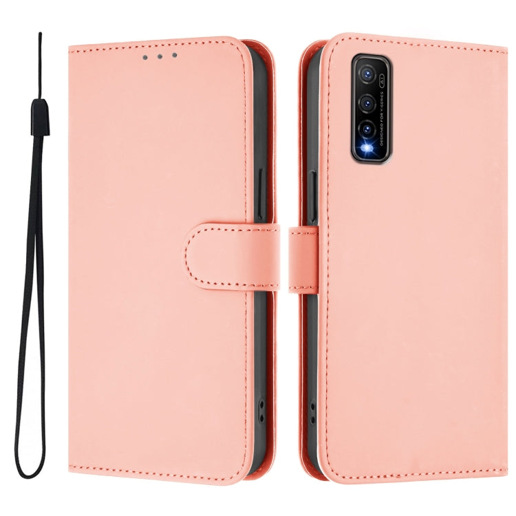 For vivo Y70S Skin Feel Solid Color Leather Phone Case with Lanyard