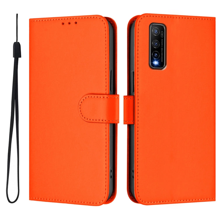 For vivo Y70S Skin Feel Solid Color Leather Phone Case with Lanyard