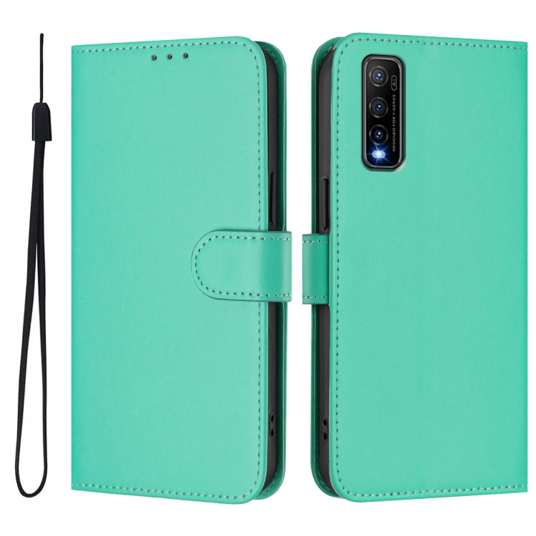 For vivo Y70S Skin Feel Solid Color Leather Phone Case with Lanyard