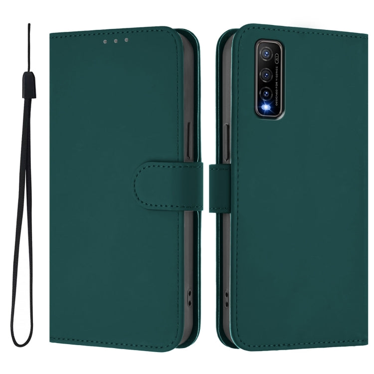 For vivo Y70S Skin Feel Solid Color Leather Phone Case with Lanyard