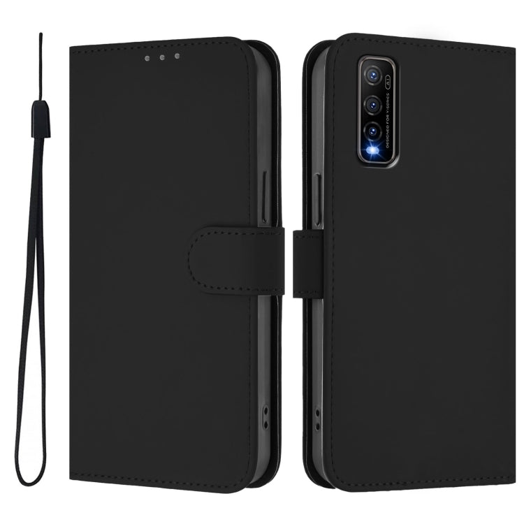 For vivo Y70S Skin Feel Solid Color Leather Phone Case with Lanyard