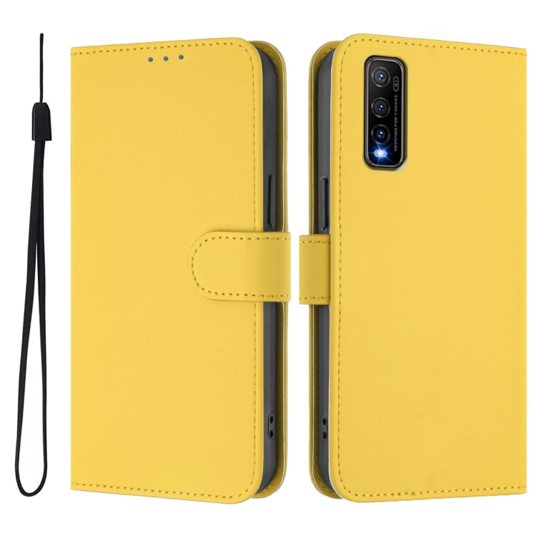 For vivo Y70S Skin Feel Solid Color Leather Phone Case with Lanyard