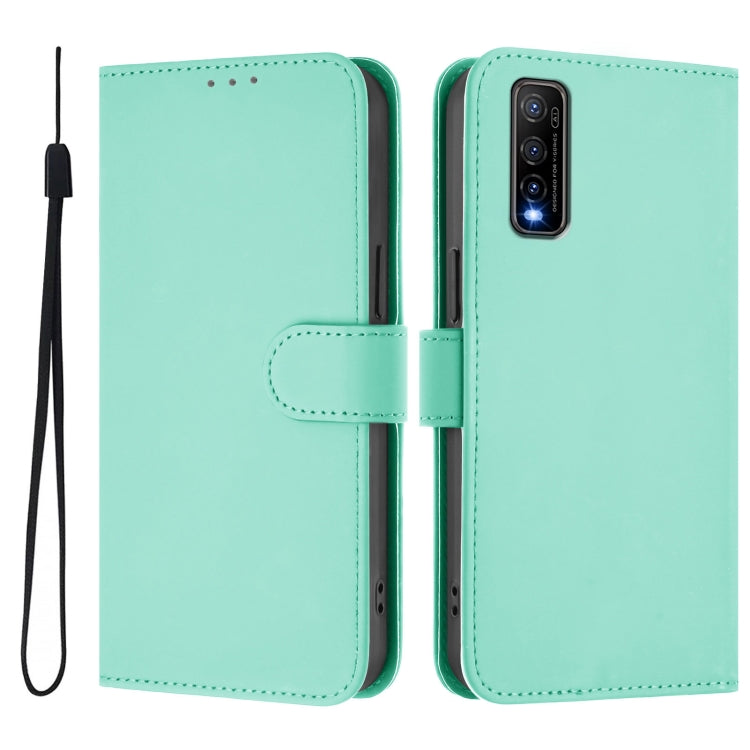 For vivo Y70S Skin Feel Solid Color Leather Phone Case with Lanyard