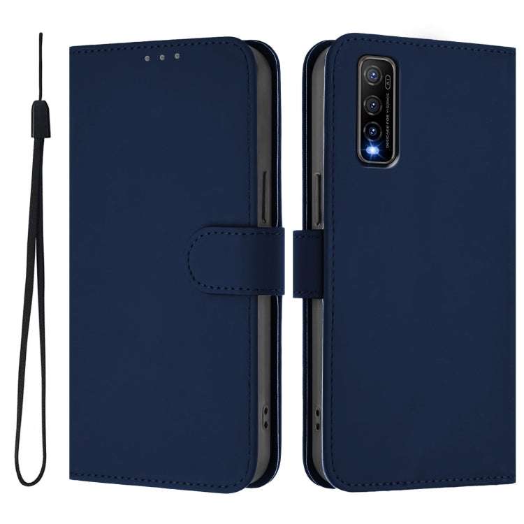 For vivo Y70S Skin Feel Solid Color Leather Phone Case with Lanyard