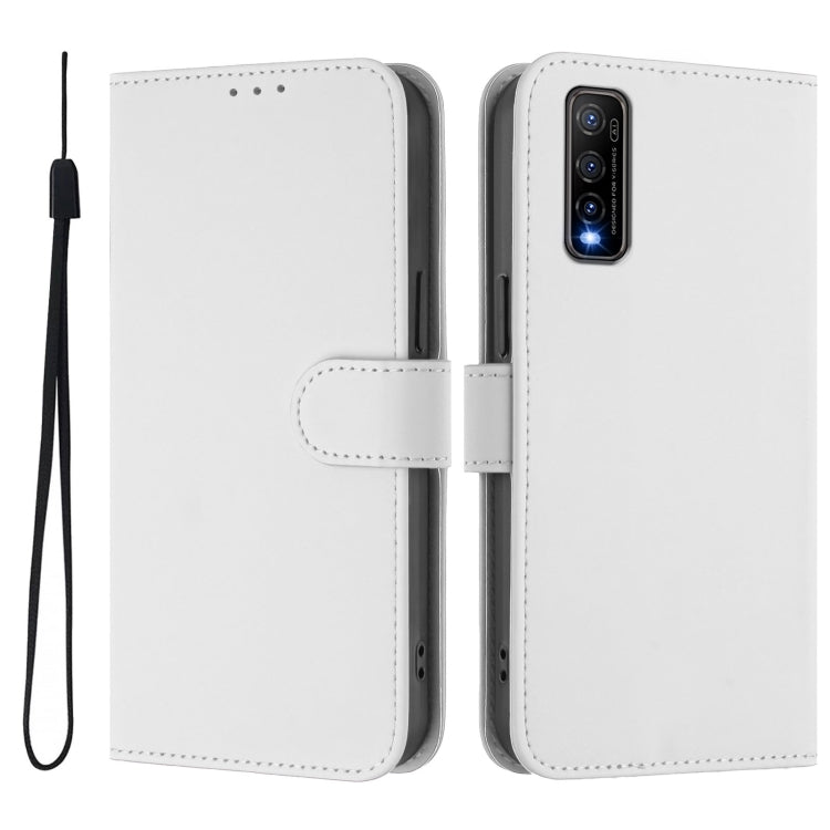 For vivo Y70S Skin Feel Solid Color Leather Phone Case with Lanyard