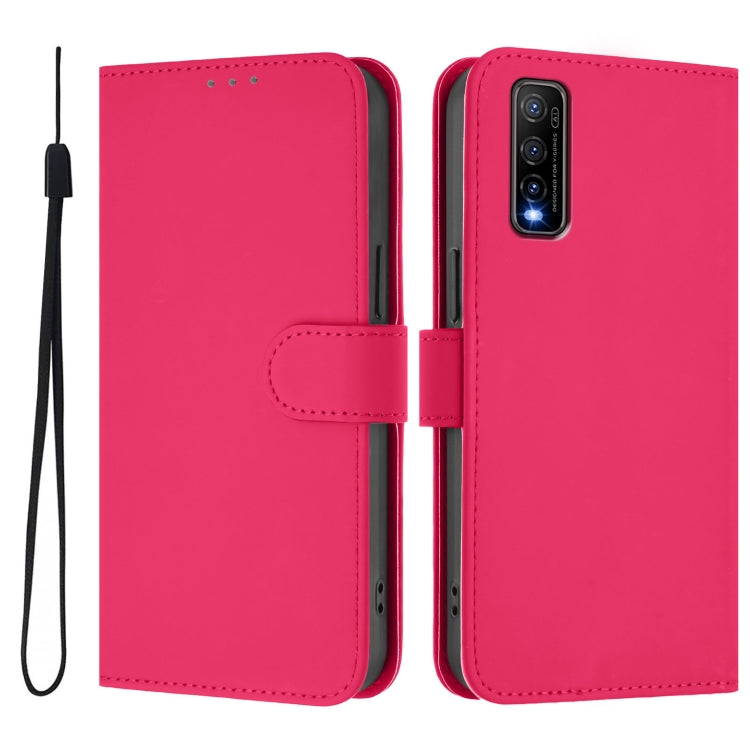 For vivo Y70S Skin Feel Solid Color Leather Phone Case with Lanyard