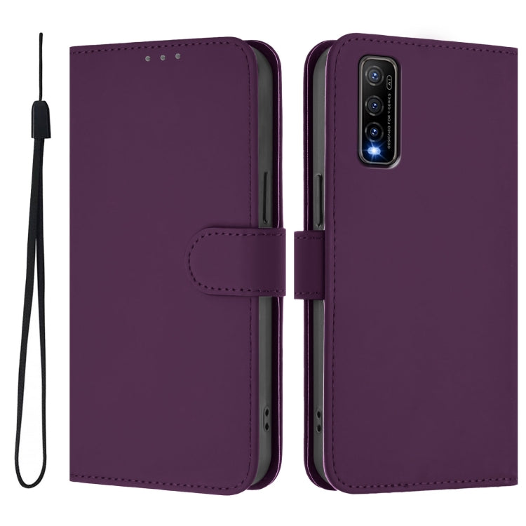 For vivo Y70S Skin Feel Solid Color Leather Phone Case with Lanyard