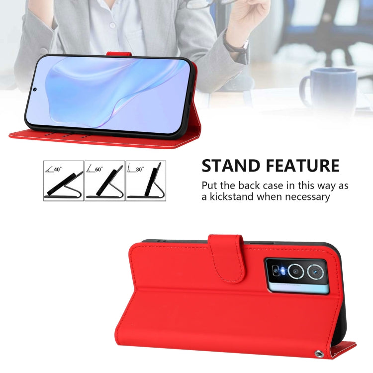 For vivo Y76 5G Skin Feel Solid Color Leather Phone Case with Lanyard