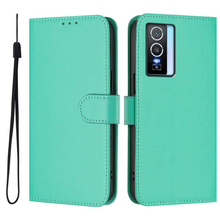 For vivo Y76 5G Skin Feel Solid Color Leather Phone Case with Lanyard