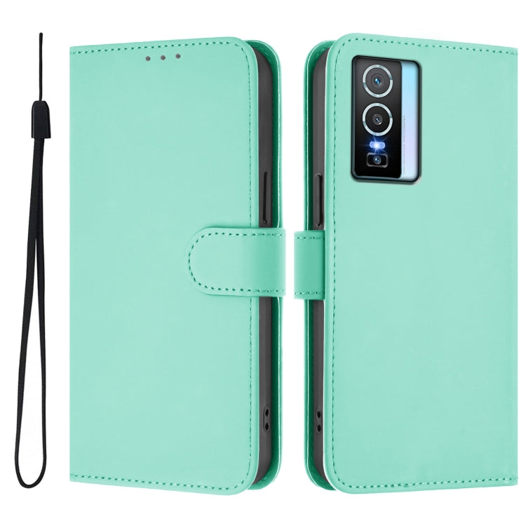 For vivo Y76 5G Skin Feel Solid Color Leather Phone Case with Lanyard