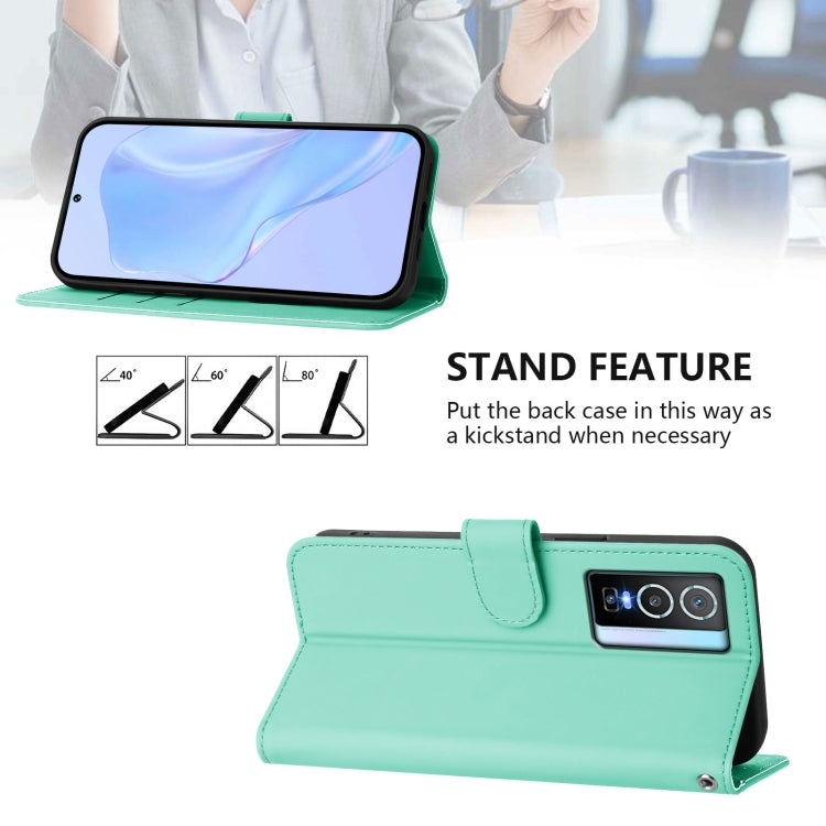 For vivo Y76 5G Skin Feel Solid Color Leather Phone Case with Lanyard