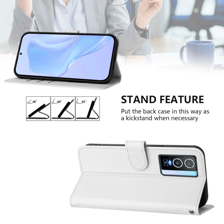 For vivo Y76 5G Skin Feel Solid Color Leather Phone Case with Lanyard