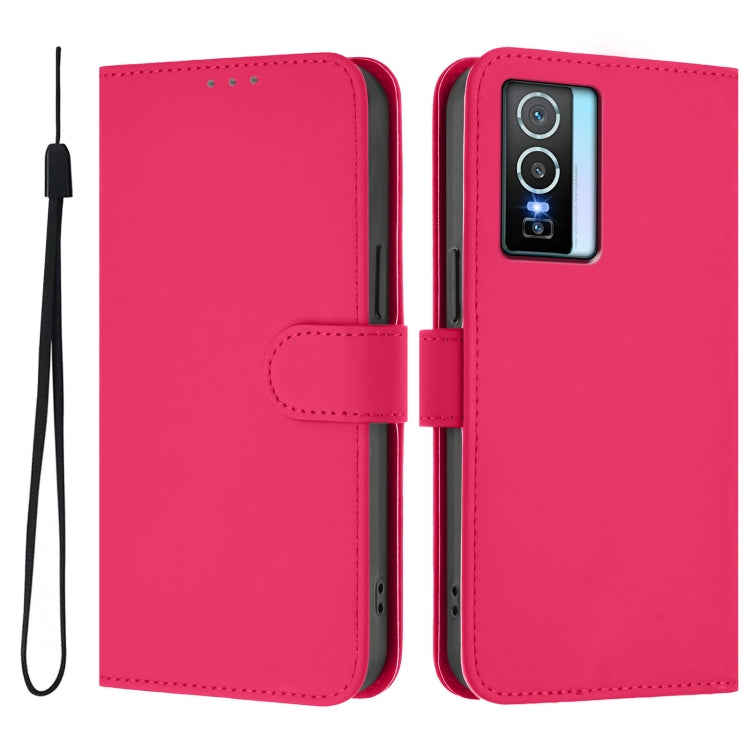 For vivo Y76 5G Skin Feel Solid Color Leather Phone Case with Lanyard