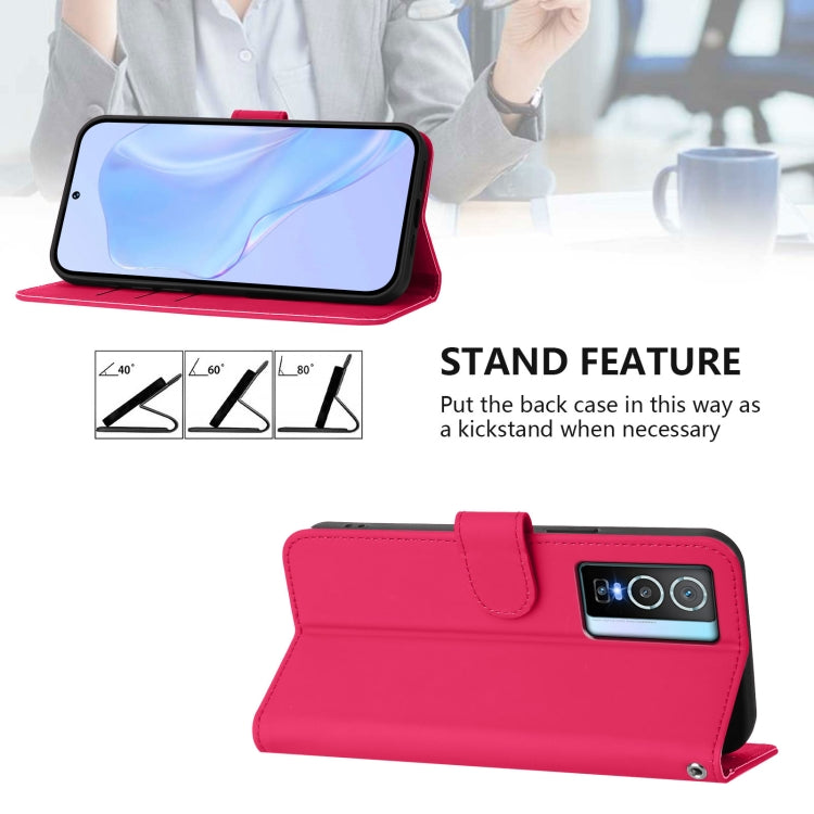 For vivo Y76 5G Skin Feel Solid Color Leather Phone Case with Lanyard