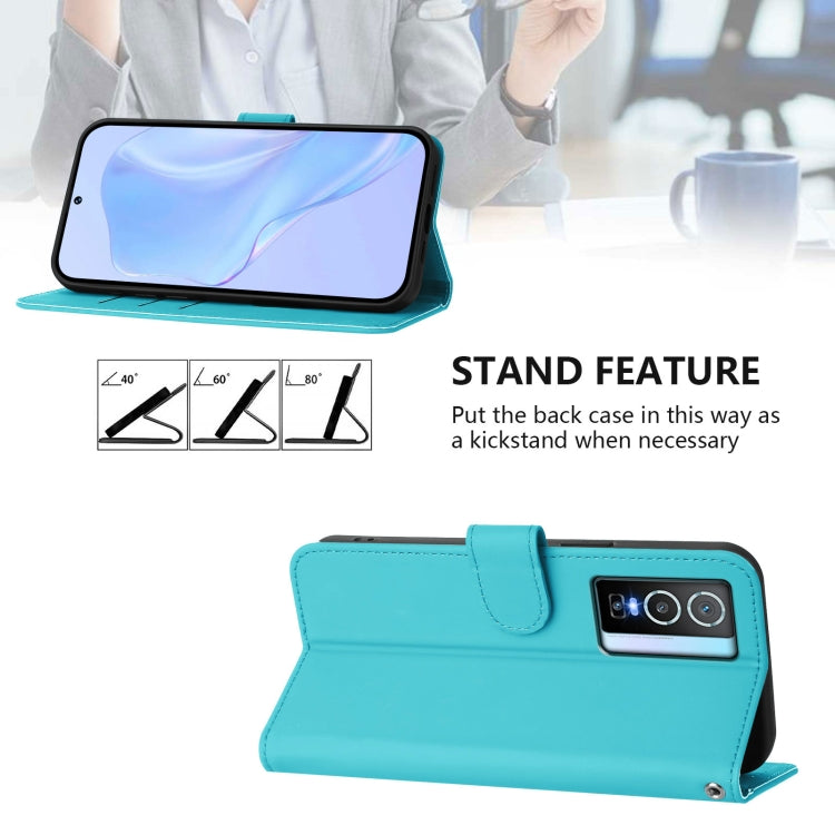 For vivo Y76 5G Skin Feel Solid Color Leather Phone Case with Lanyard