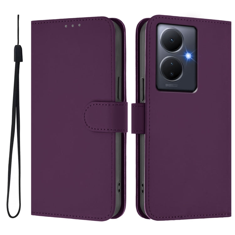For vivo Y78 5G Global / V29 Lite Skin Feel Solid Color Leather Phone Case with Lanyard