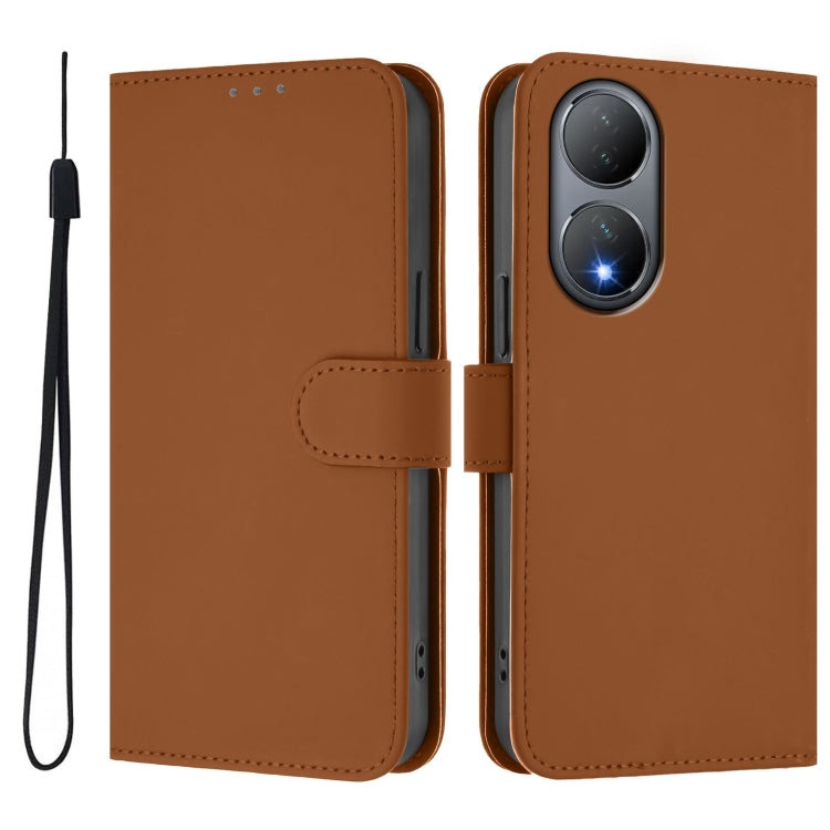 For vivo Y100 5G Global Skin Feel Solid Color Leather Phone Case with Lanyard