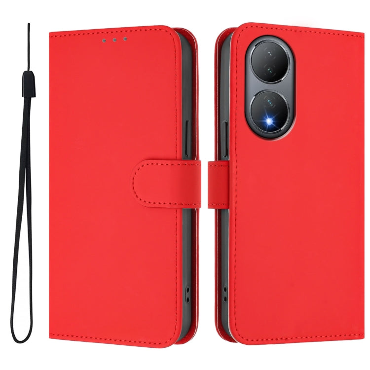 For vivo Y100 5G Global Skin Feel Solid Color Leather Phone Case with Lanyard