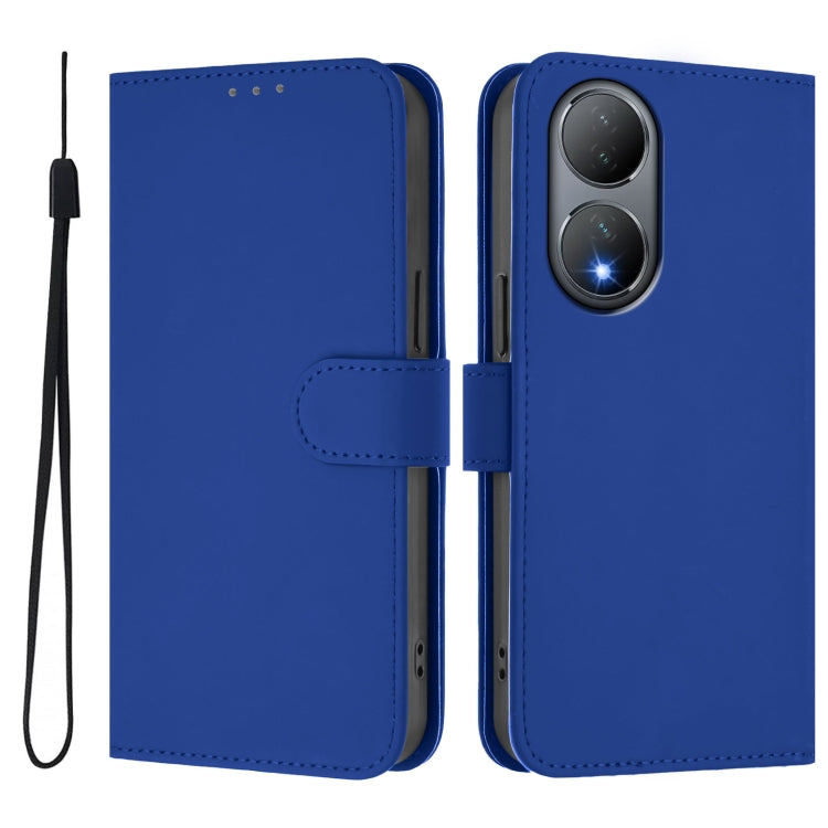 For vivo Y100 5G Global Skin Feel Solid Color Leather Phone Case with Lanyard