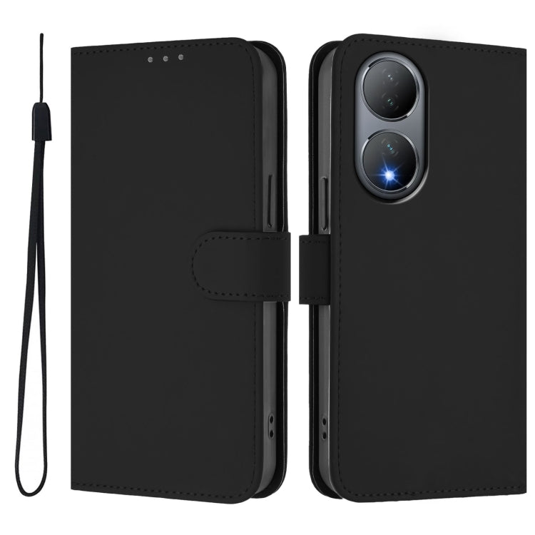 For vivo Y100 5G Global Skin Feel Solid Color Leather Phone Case with Lanyard