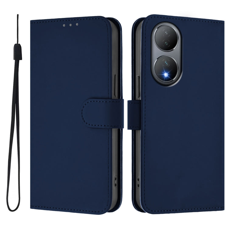 For vivo Y100 5G Global Skin Feel Solid Color Leather Phone Case with Lanyard