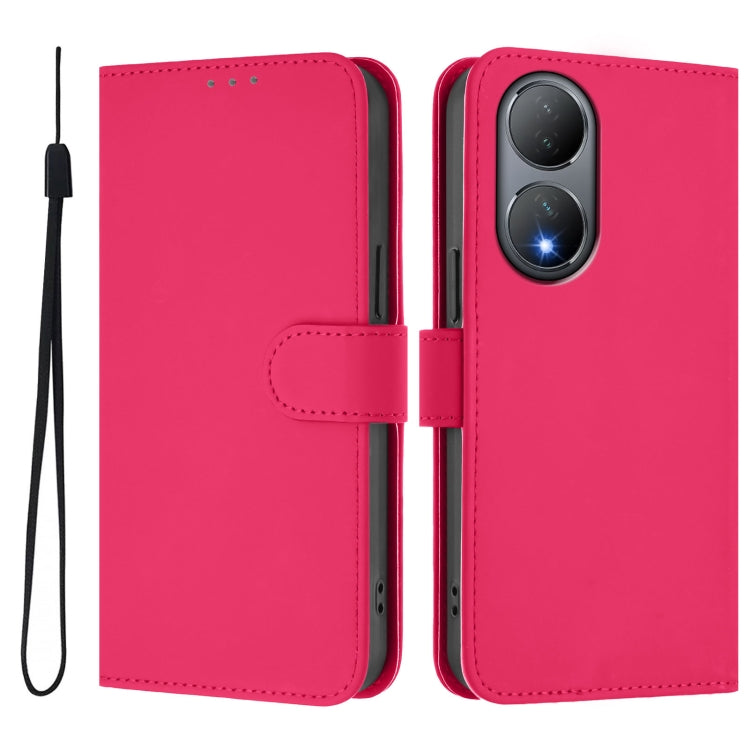 For vivo Y100 5G Global Skin Feel Solid Color Leather Phone Case with Lanyard