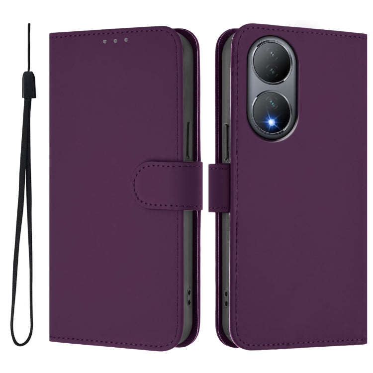 For vivo Y100 5G Global Skin Feel Solid Color Leather Phone Case with Lanyard