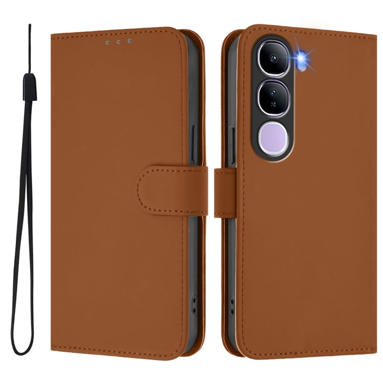 For vivo V40 Lite 5G IDN Skin Feel Solid Color Leather Phone Case with Lanyard