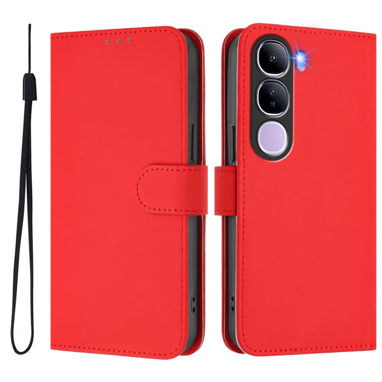 For vivo V40 Lite 5G IDN Skin Feel Solid Color Leather Phone Case with Lanyard