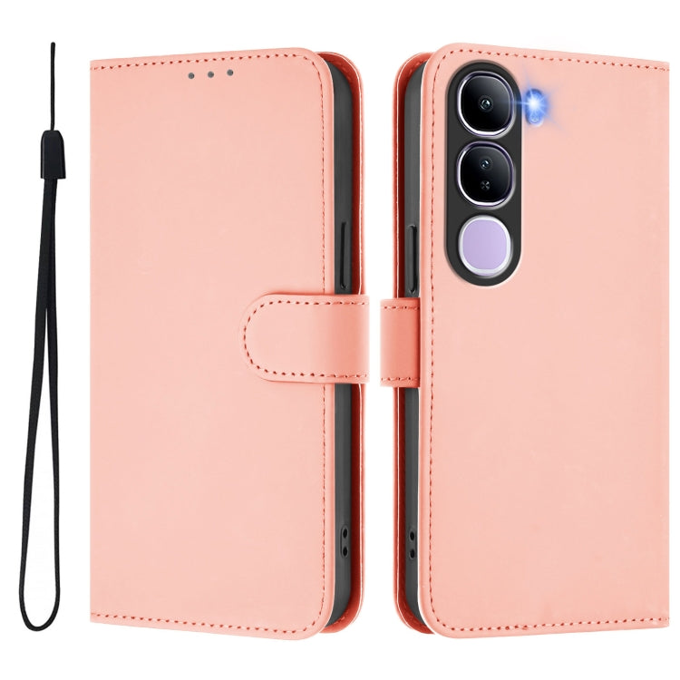 For vivo V40 Lite 5G IDN Skin Feel Solid Color Leather Phone Case with Lanyard